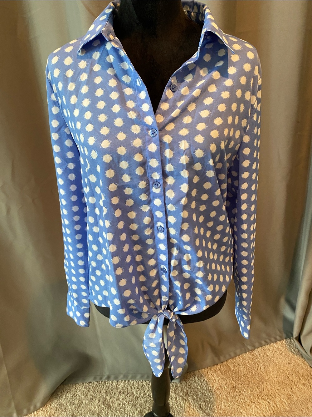 Michael Kors Blue Polka Dot Tie-Front Button-Down Shirt
